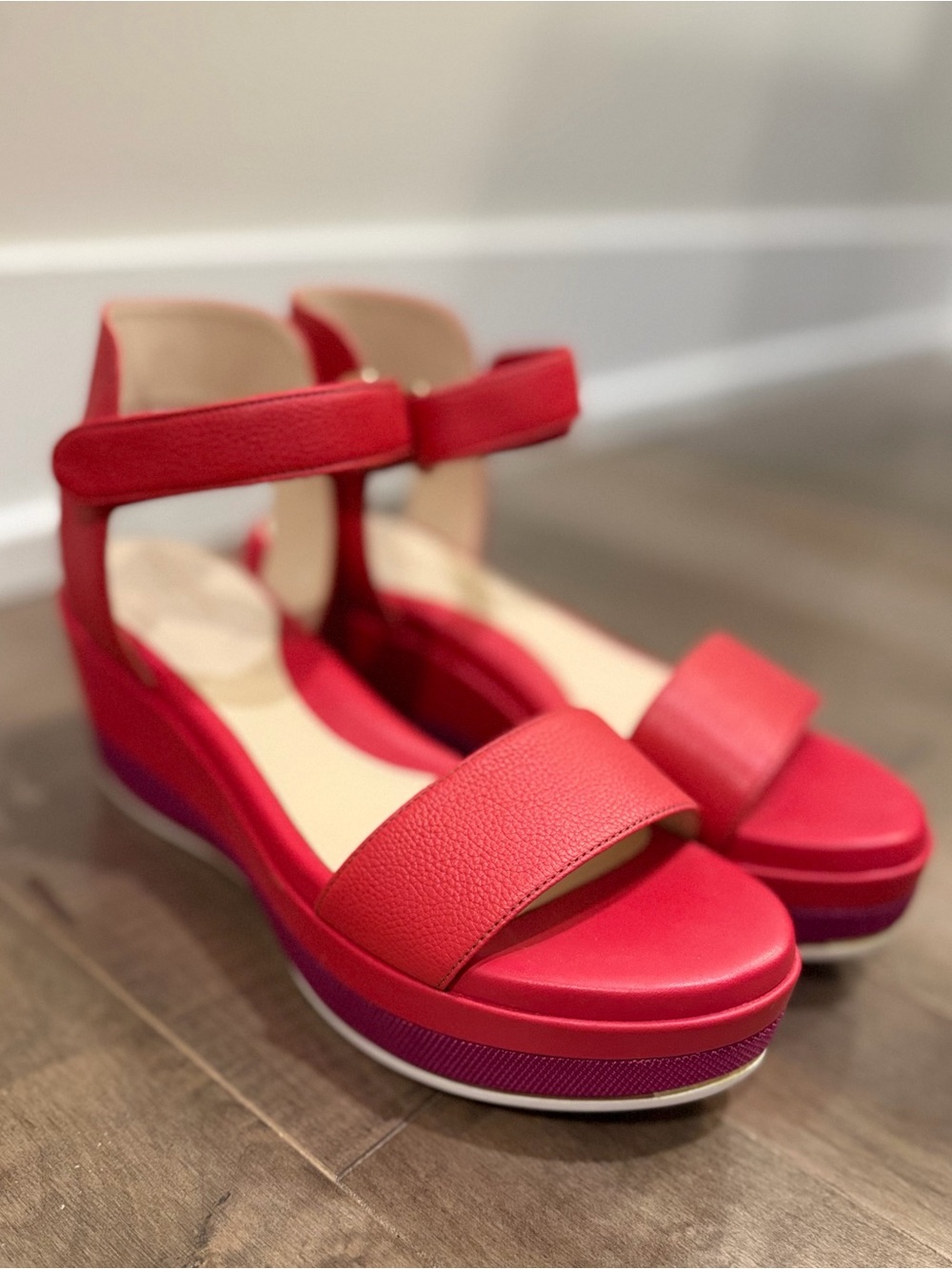 Cole Haan Red Platform Sandals with Ankle Strap